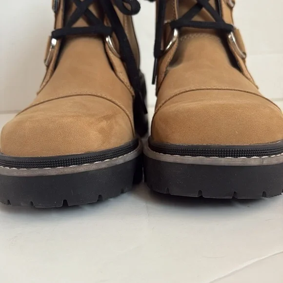 Sorel Jane Now lace up d-ring heel combat boot caribou buff waterproof boot - Picture 10 of 16